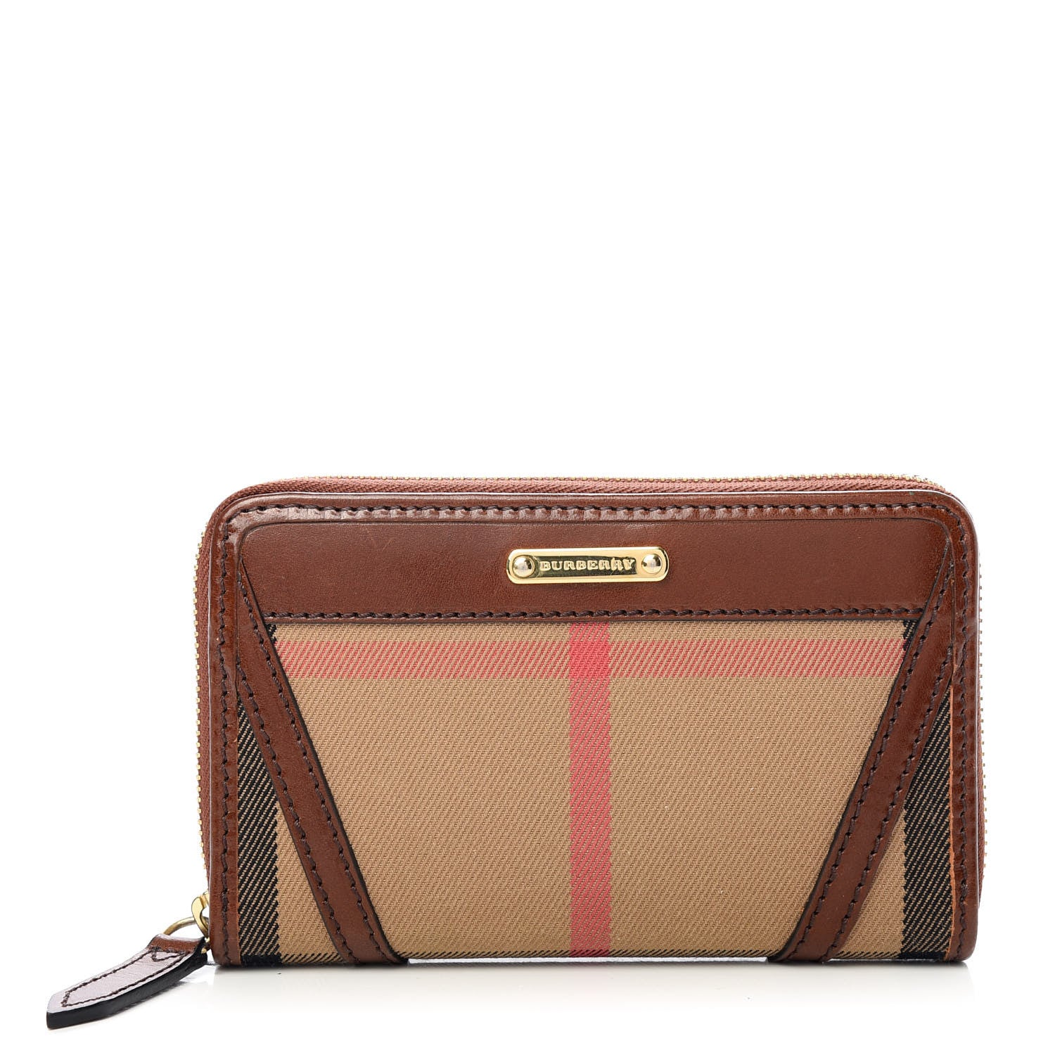 Burberry House Check Bridle Calfskin Small Wallet Dark Tan 1 of 7