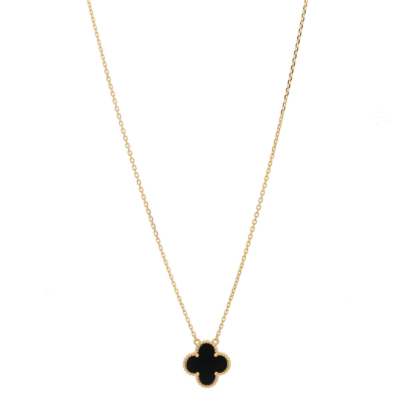 18K Yellow Gold Black Onyx Vintage Alhambra Pendant Necklace