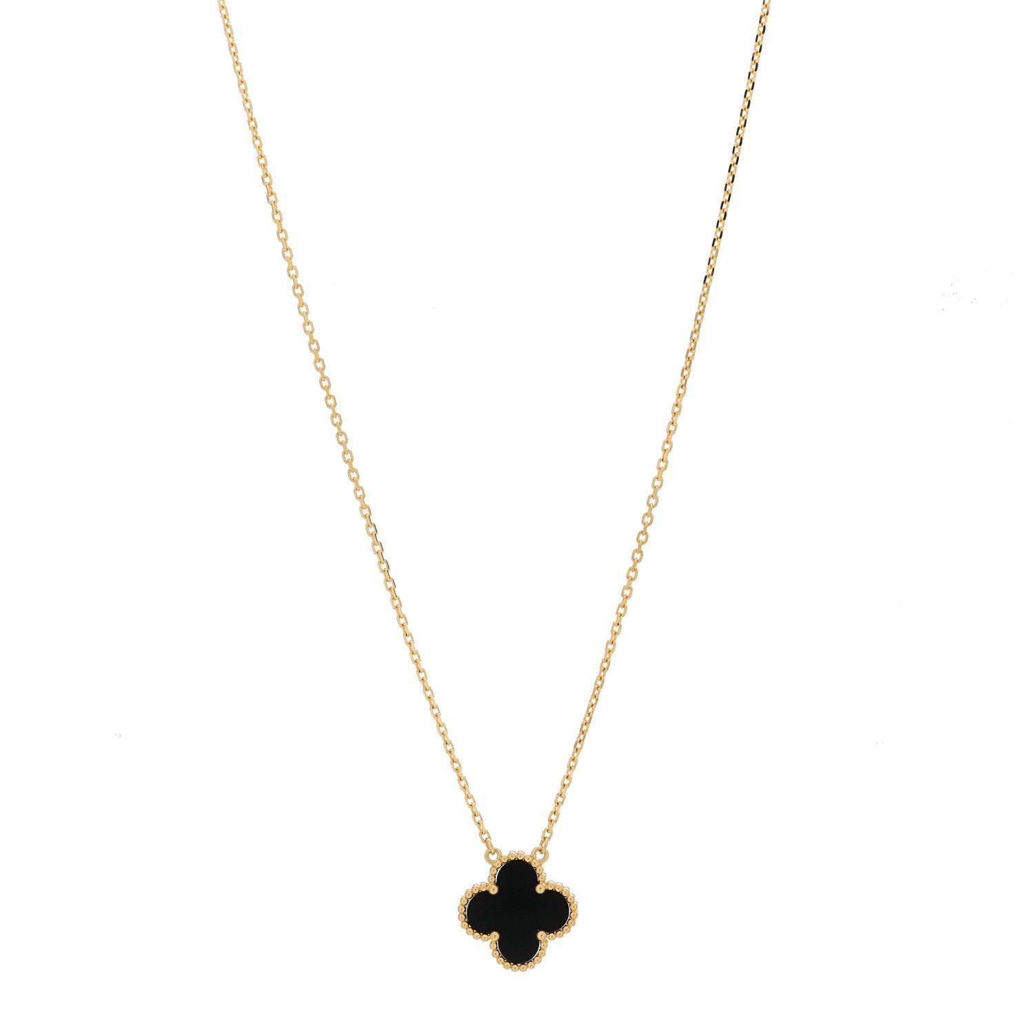 Van Cleef & Arpels 18K Yellow Gold Black Onyx Vintage Alhambra Pendant Necklace 1 of 6