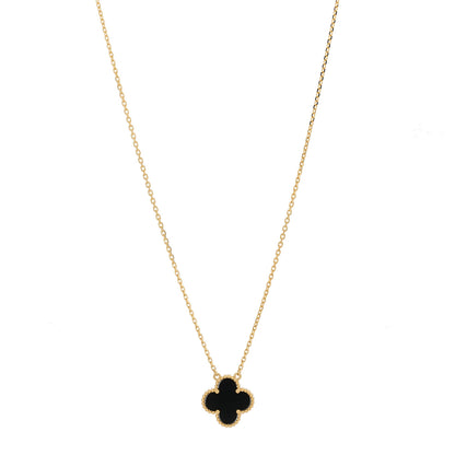 Van Cleef & Arpels 18K Yellow Gold Black Onyx Vintage Alhambra Pendant Necklace 1 of 6