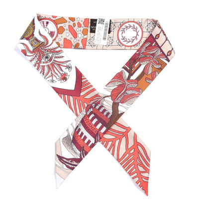 Hermes Silk La Danse Des Amazones Twilly Beige Corail Brun 1 of 4