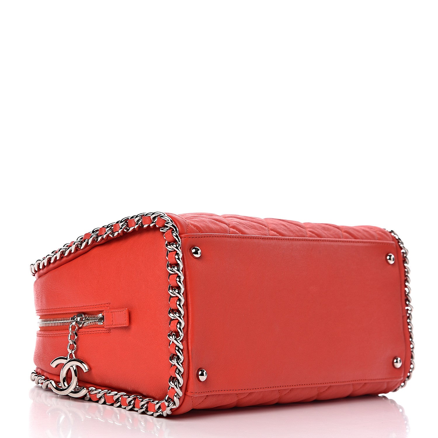 Chanel Washed Lambskin Chain Around Bowler Red 4 of 10