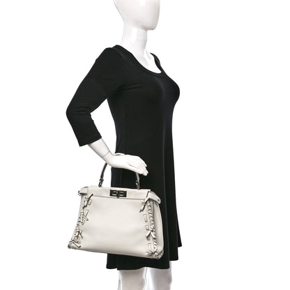 Fendi Vitello Seta Century Nappa Whipstitch Medium Peekaboo Iconic Satchel White 2 of 14
