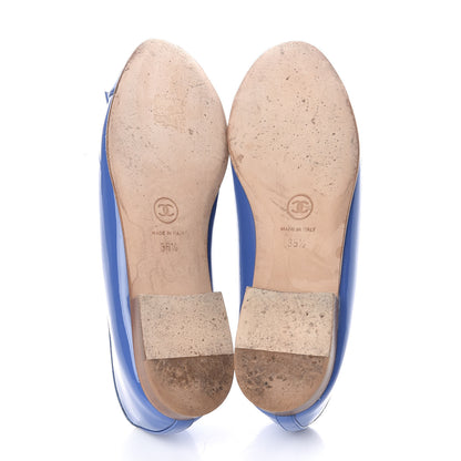 Chanel Calfskin Patent CC Cap Toe Ballerina Flats 35.5 Blue 7 of 11