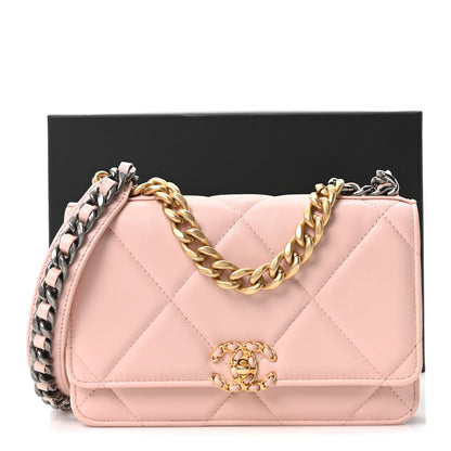 Chanel Lambskin Quilted Chanel 19 Wallet On Chain WOC Light Pink 11 of 11