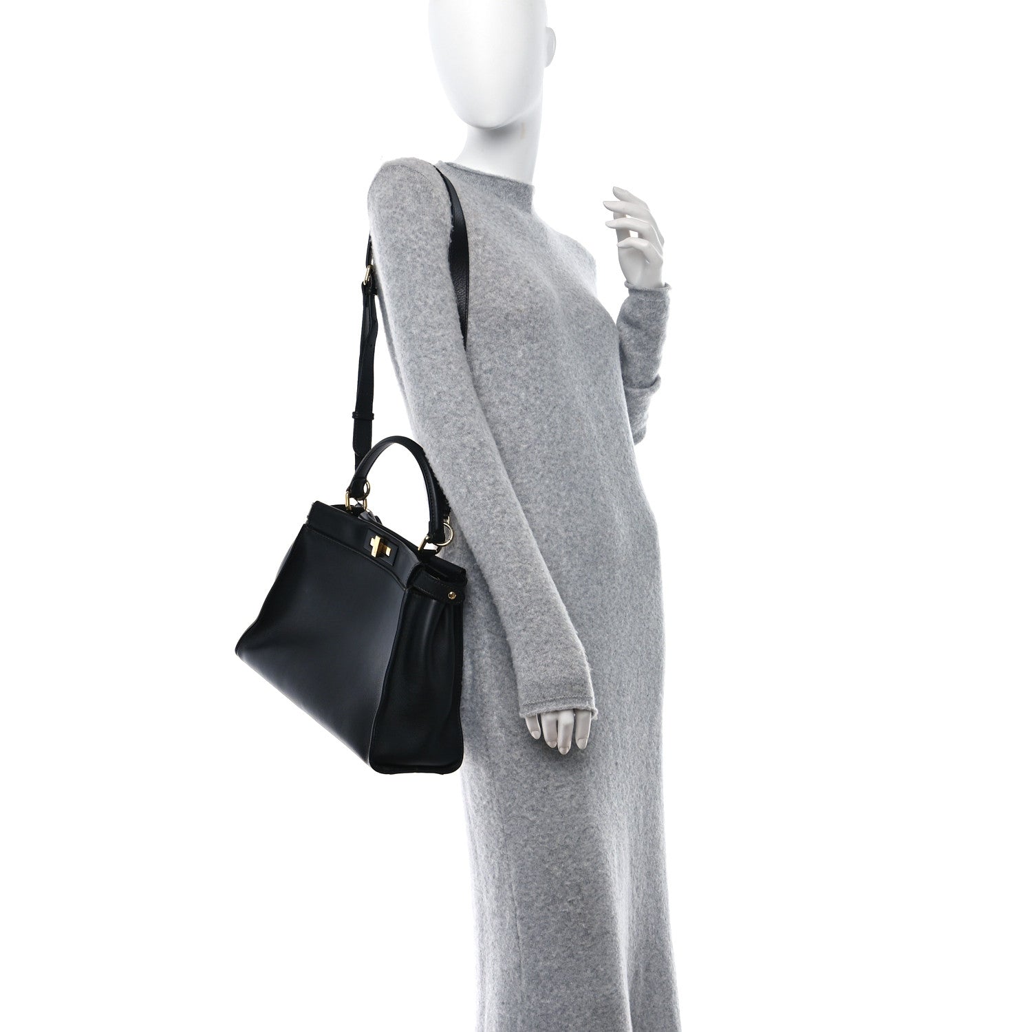 Fendi Vitello Seta Shiny Nappa Medium Peekaboo Iconic Satchel Black 2 of 8