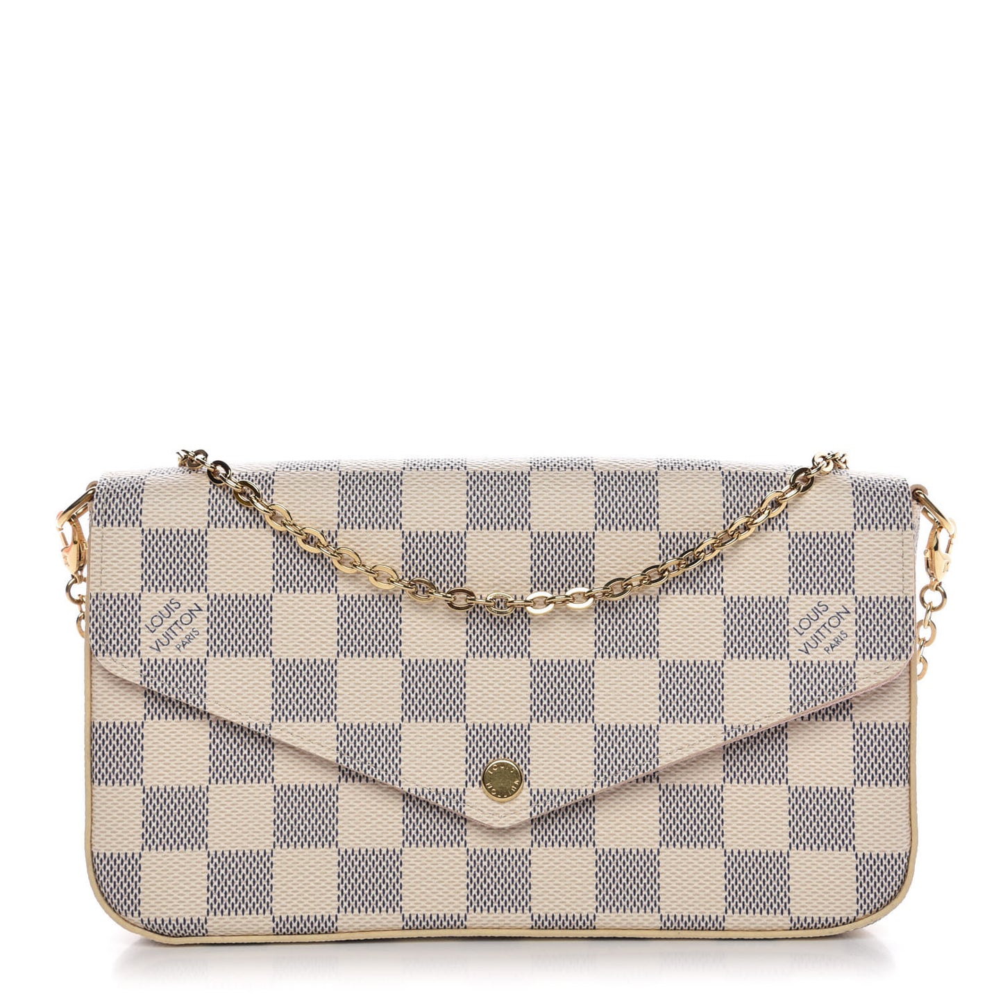 Damier Azur Pochette Felicie Chain Wallet Rose Ballerine