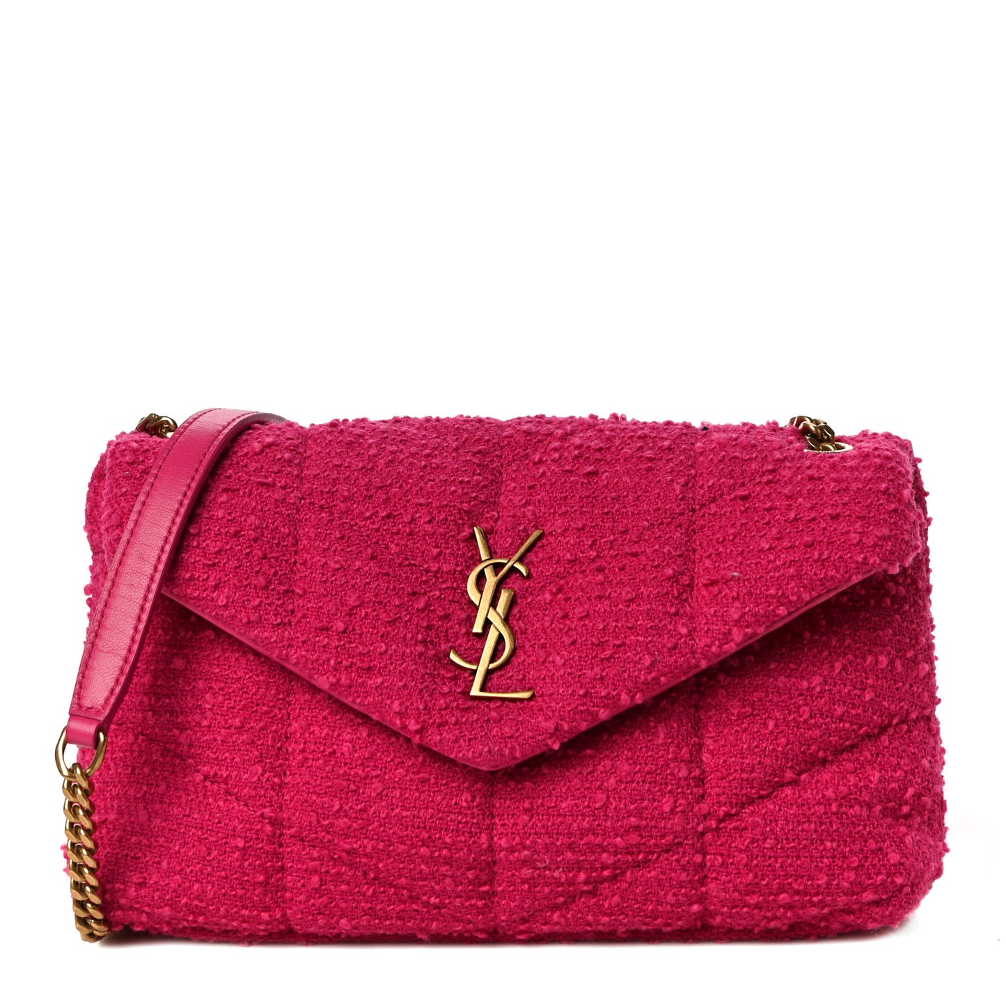 Shearling Quilted Toy Loulou Puffer Monogram Chain Satchel Fuchsia