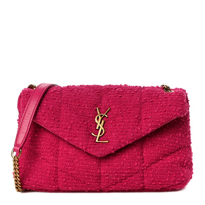 Saint Laurent Shearling Quilted Toy Loulou Puffer Monogram Chain Satchel Fuchsia 1 of 11