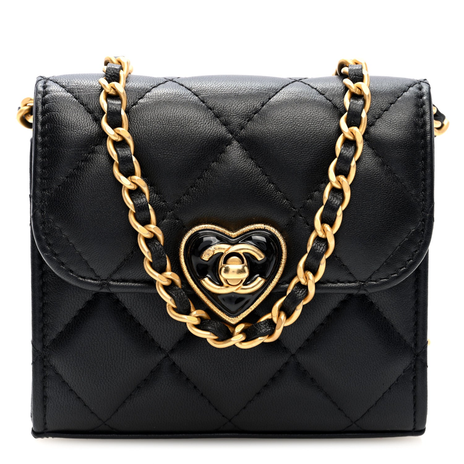 Chanel Lambskin Plexiglass Quilted Coco Love Clutch With Chain Black 1 of 10