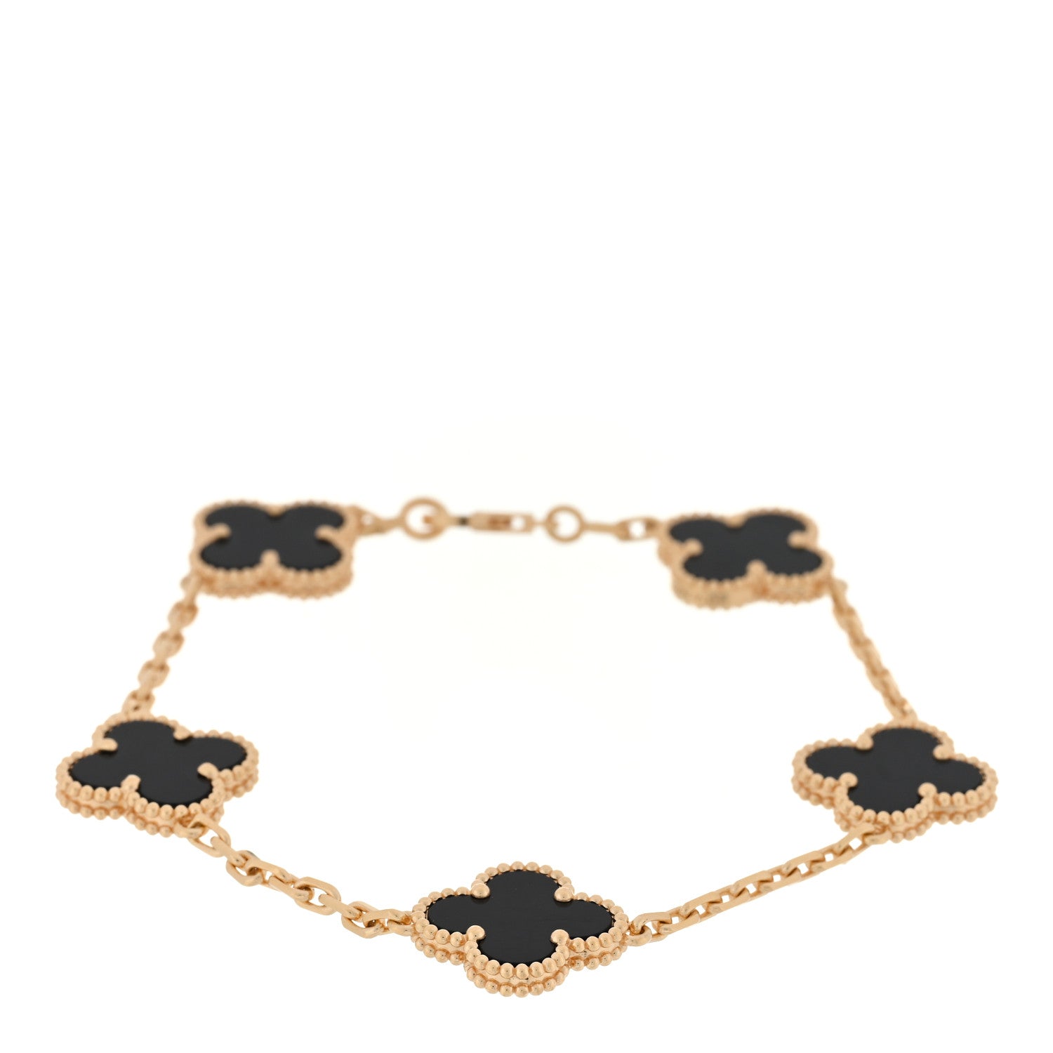 Van Cleef & Arpels 18K Yellow Gold Black Onyx 5 Motifs Vintage Alhambra Bracelet 1 of 3