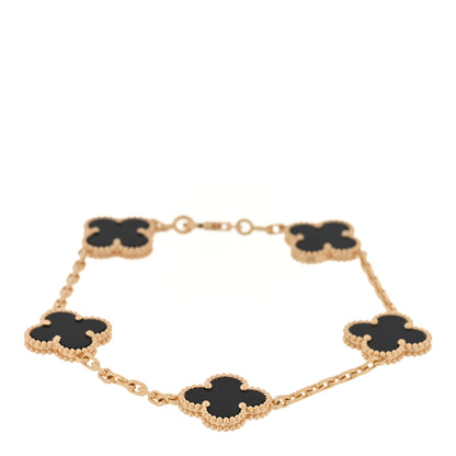 Van Cleef & Arpels 18K Yellow Gold Black Onyx 5 Motifs Vintage Alhambra Bracelet 1 of 3