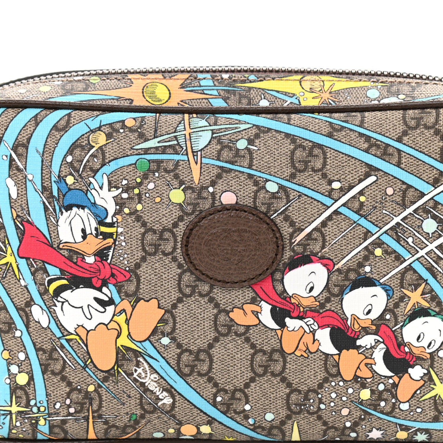 Gucci X DISNEY GG Supreme Monogram Donald Duck Small Interlocking G Belt Bag 90 36 Beige Multicolor New Acero 8 of 10