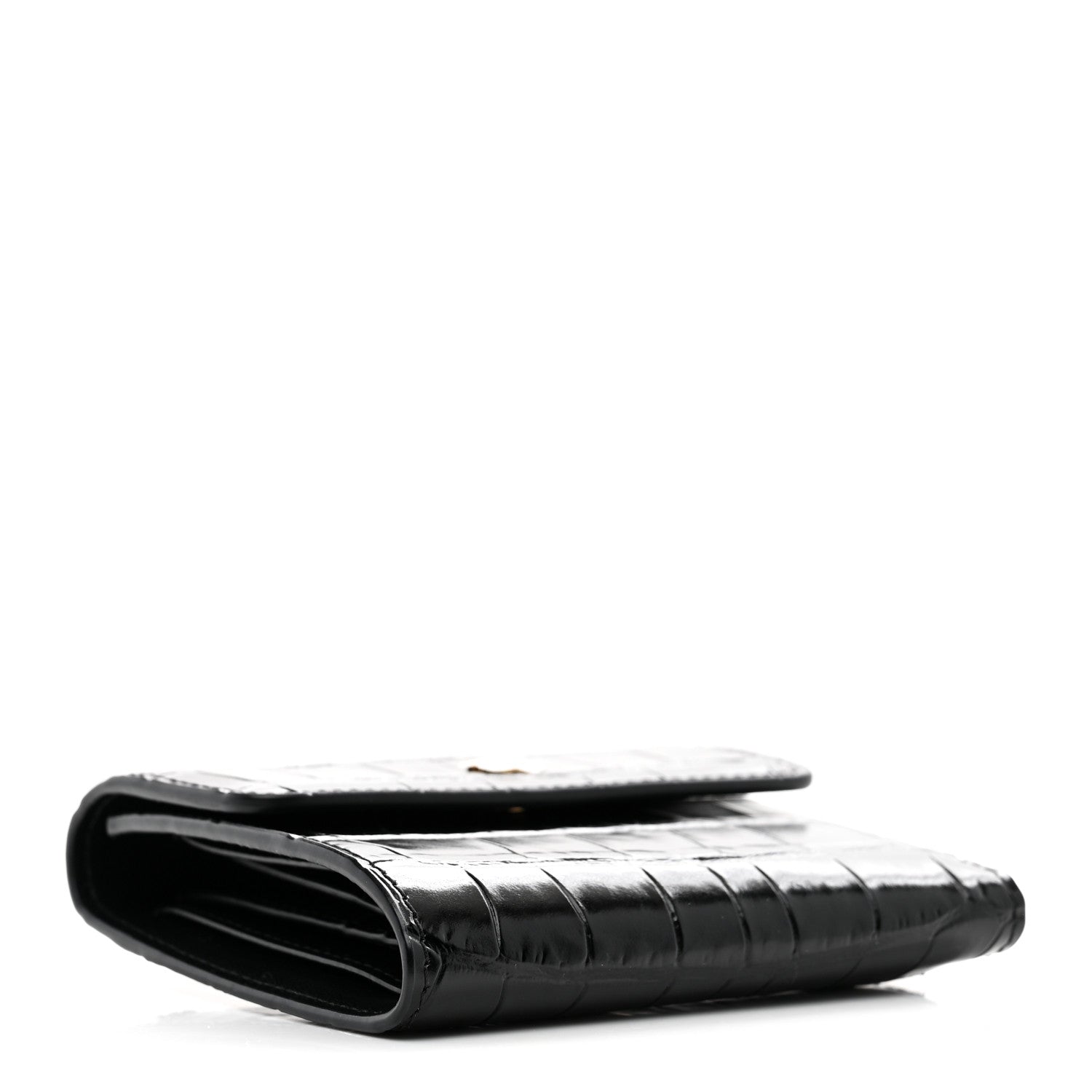 Chanel Calfskin Crocodile Embossed Crococo Flap Wallet Black 4 of 9