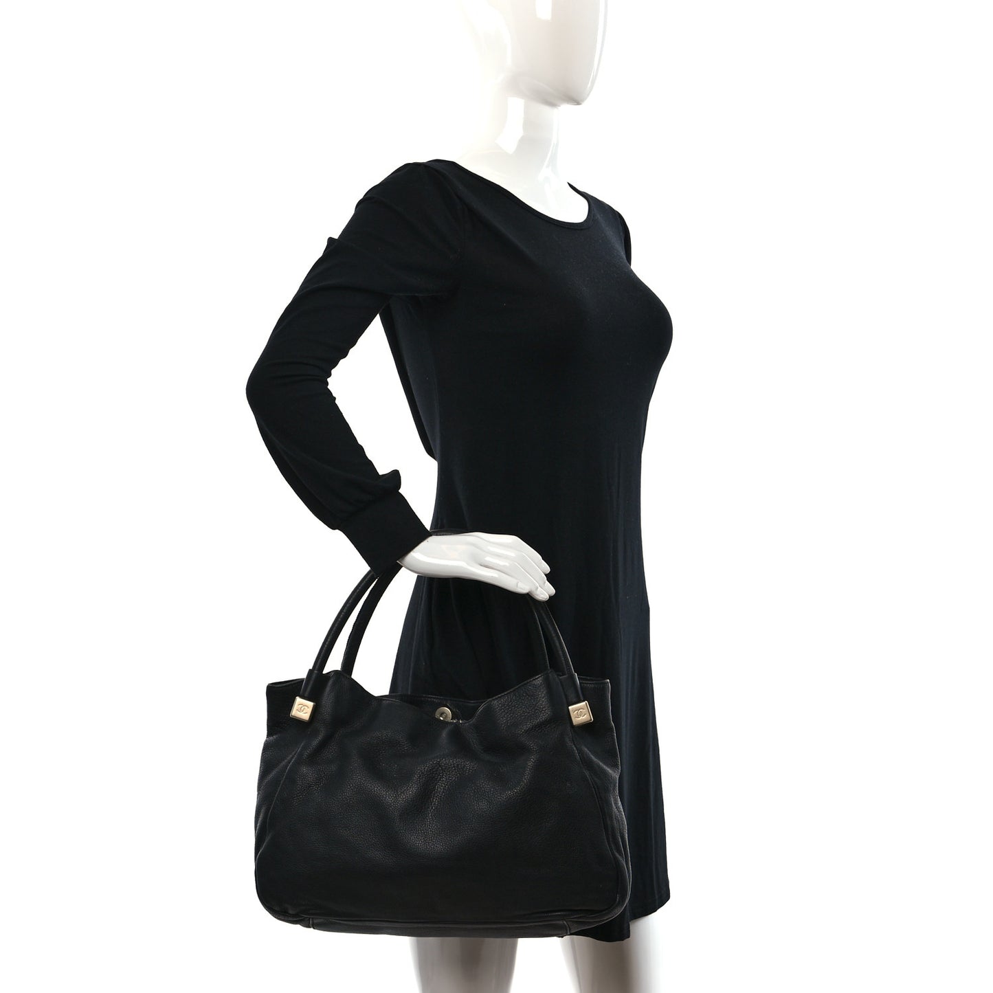 Calfskin CC Dice Tote Bag Black
