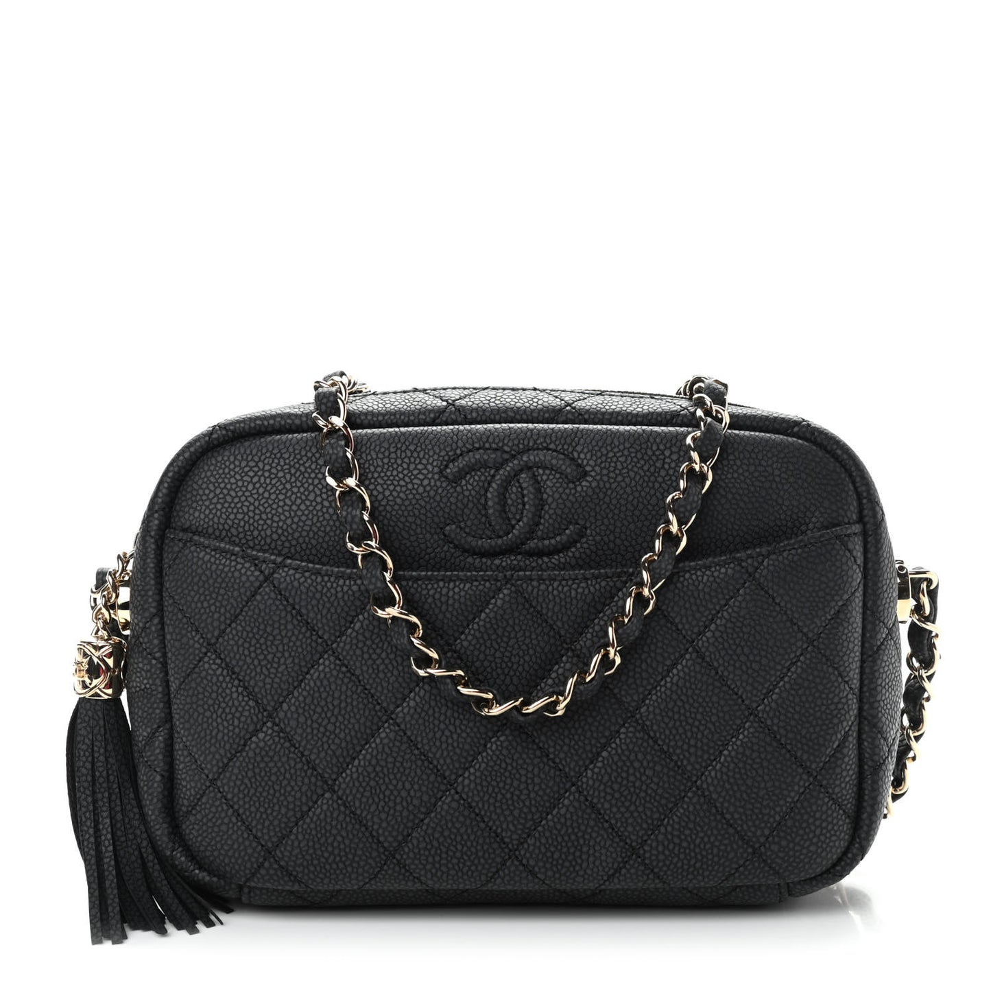 Caviar Quilted Coco Tassel Camera Case Black