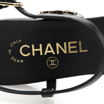 Chanel Lambskin CC Flat Sandals 36 Black 7 of 9