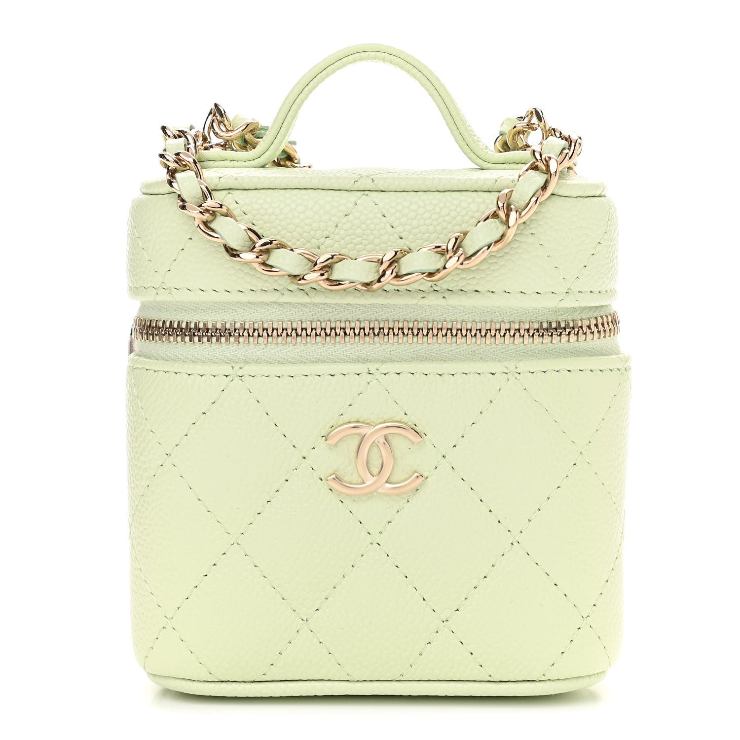 Chanel Caviar Quilted Small Handle With Care Vanity Case With Chain Light Green 1 of 11