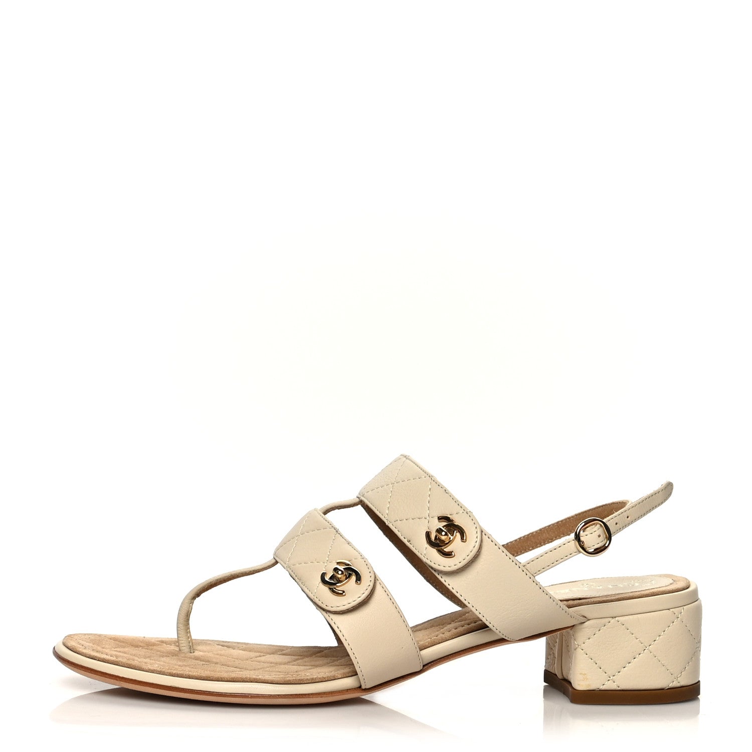 Chanel Calfskin Quilted CC Turnlock Sandals 40 Dark White 1 of 7