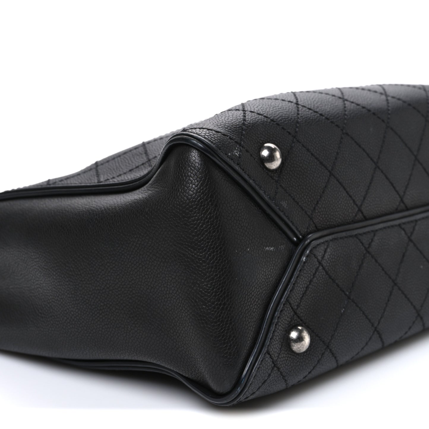 Caviar Stitched Large Lady Coco Shopping Tote Black