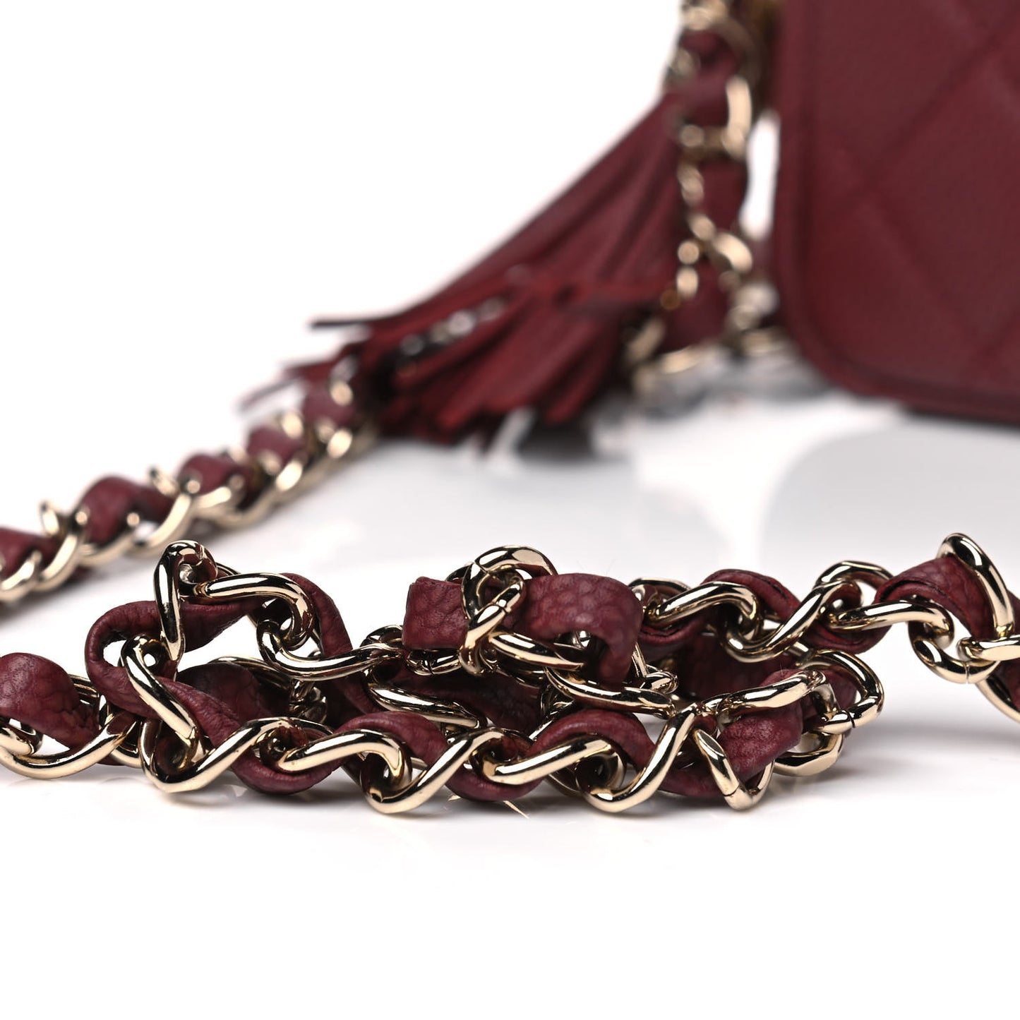 Caviar Quilted Mini Coco Tassel Camera Case Burgundy