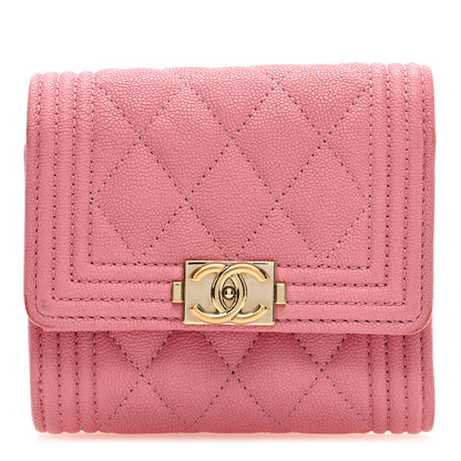 Chanel Caviar Quilted Boy Compact Wallet Pink 1 of 9