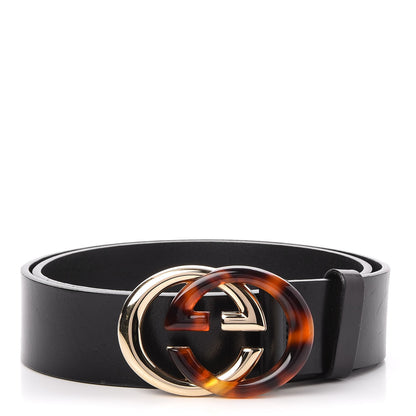 Gucci Calfskin Tortoise Gold Interlocking G Belt 85 34 Black 1 of 5