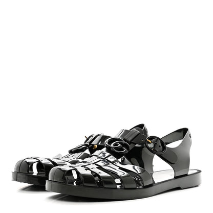 Gucci Shiny Rubber Double G Buckle Strap Sandals 10 Black 3 of 8