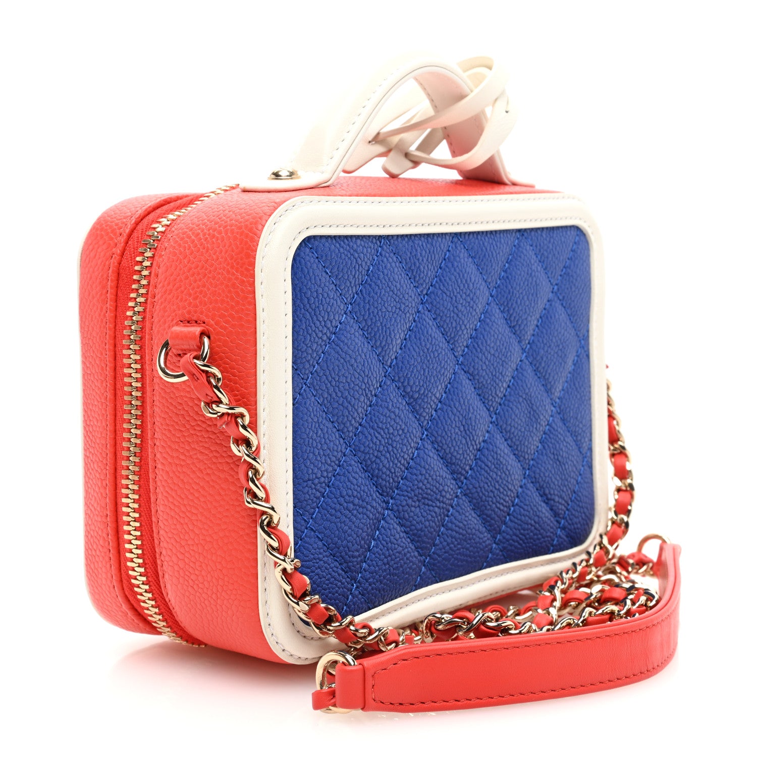 Chanel Caviar Quilted Small CC Filigree Vanity Case Blue White Red 3 of 10