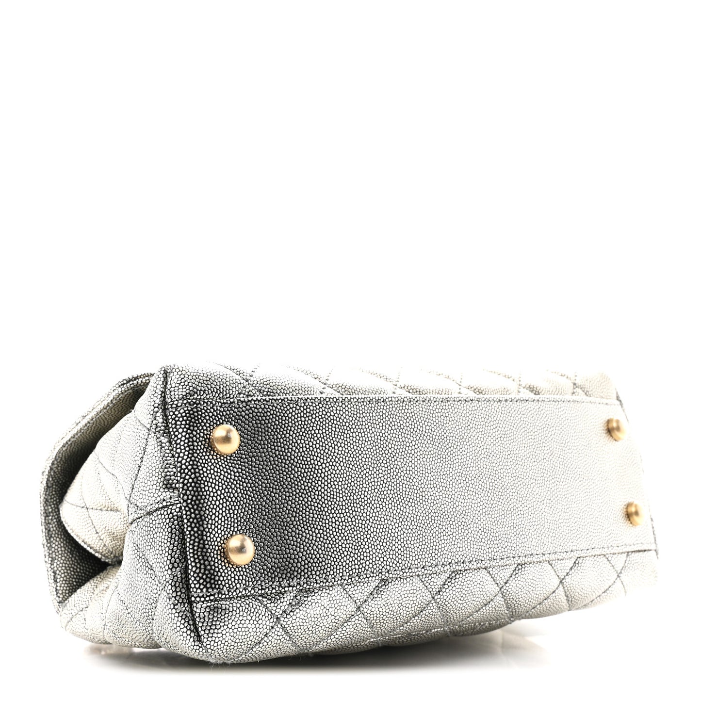 Metallic Caviar Quilted Mini Coco Handle Flap Silver