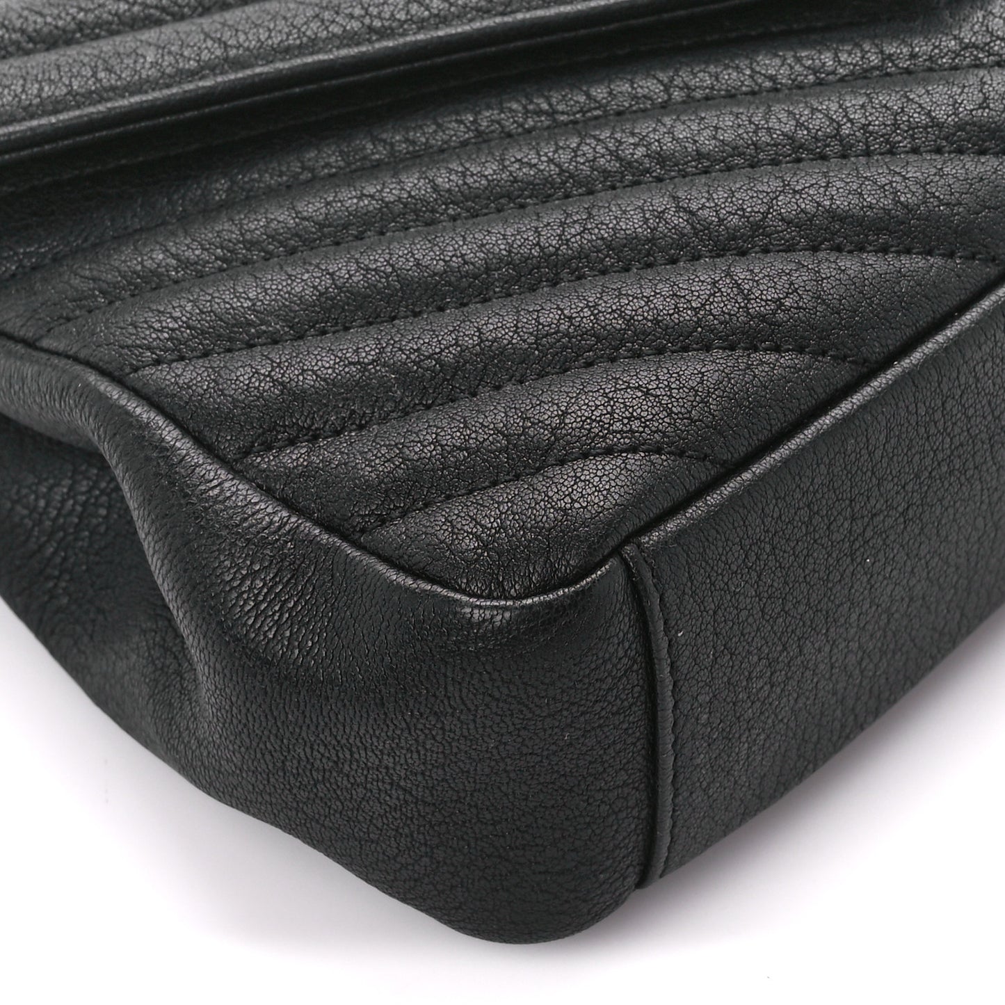 Sheepskin Matelasse Chevron Monogram Medium College Bag Black