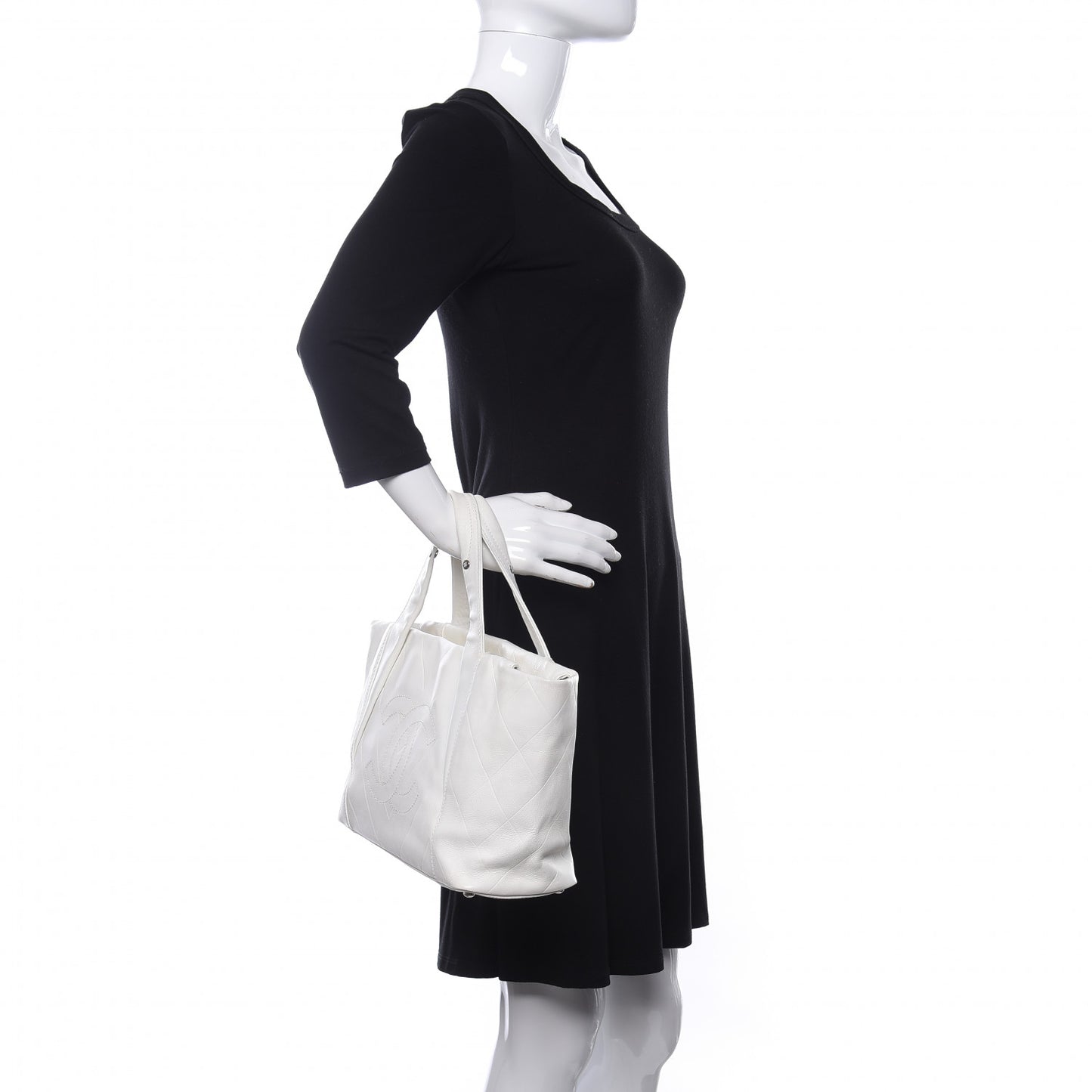 Calfskin CC Chevron All Day Long Tote White