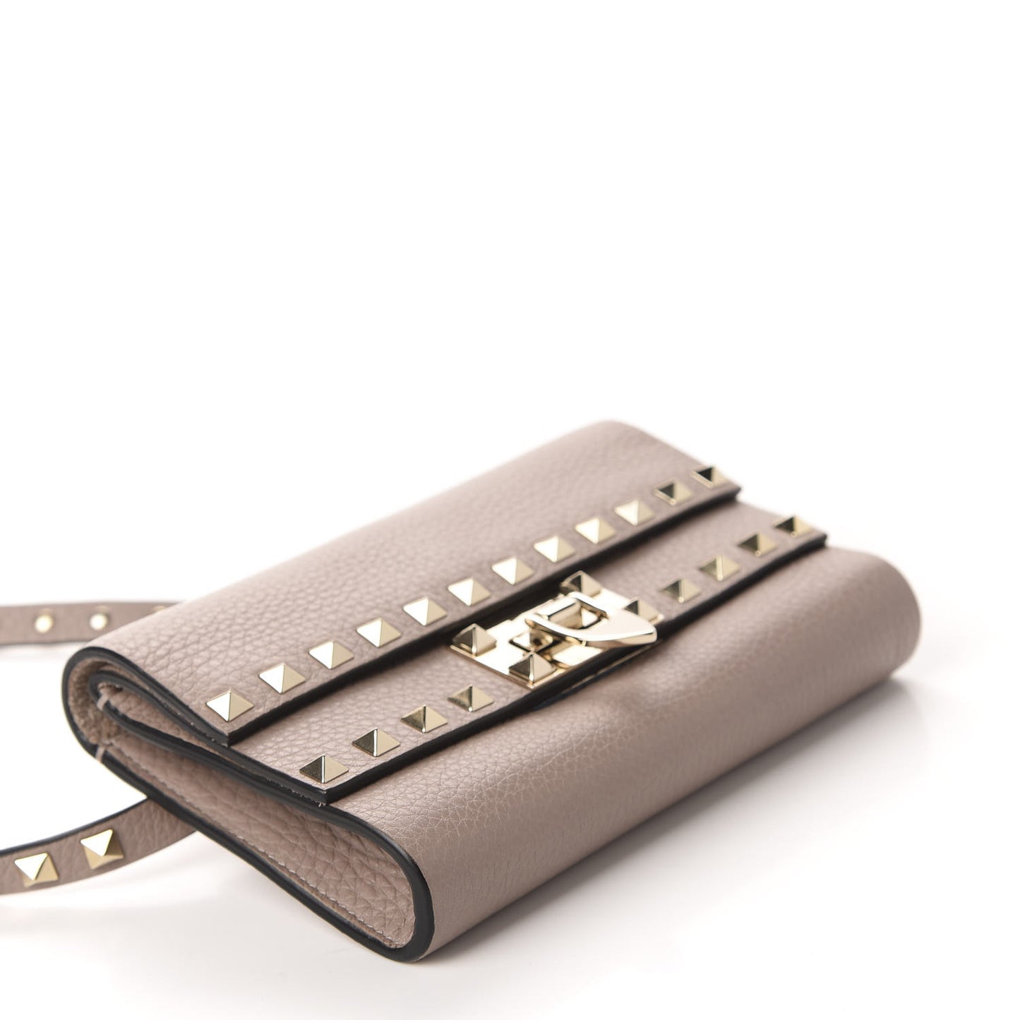 Grainy Calfskin Rockstud Double Flap Belt Bag Poudre