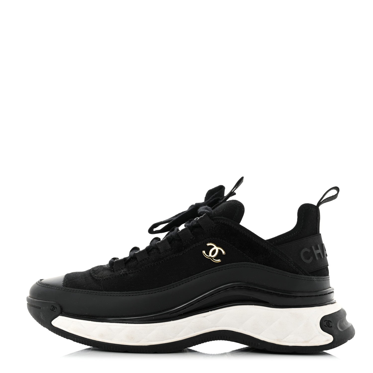 Chanel Velvet Calfskin Mixed Fibers CC Sneakers 39 Black 1 of 9