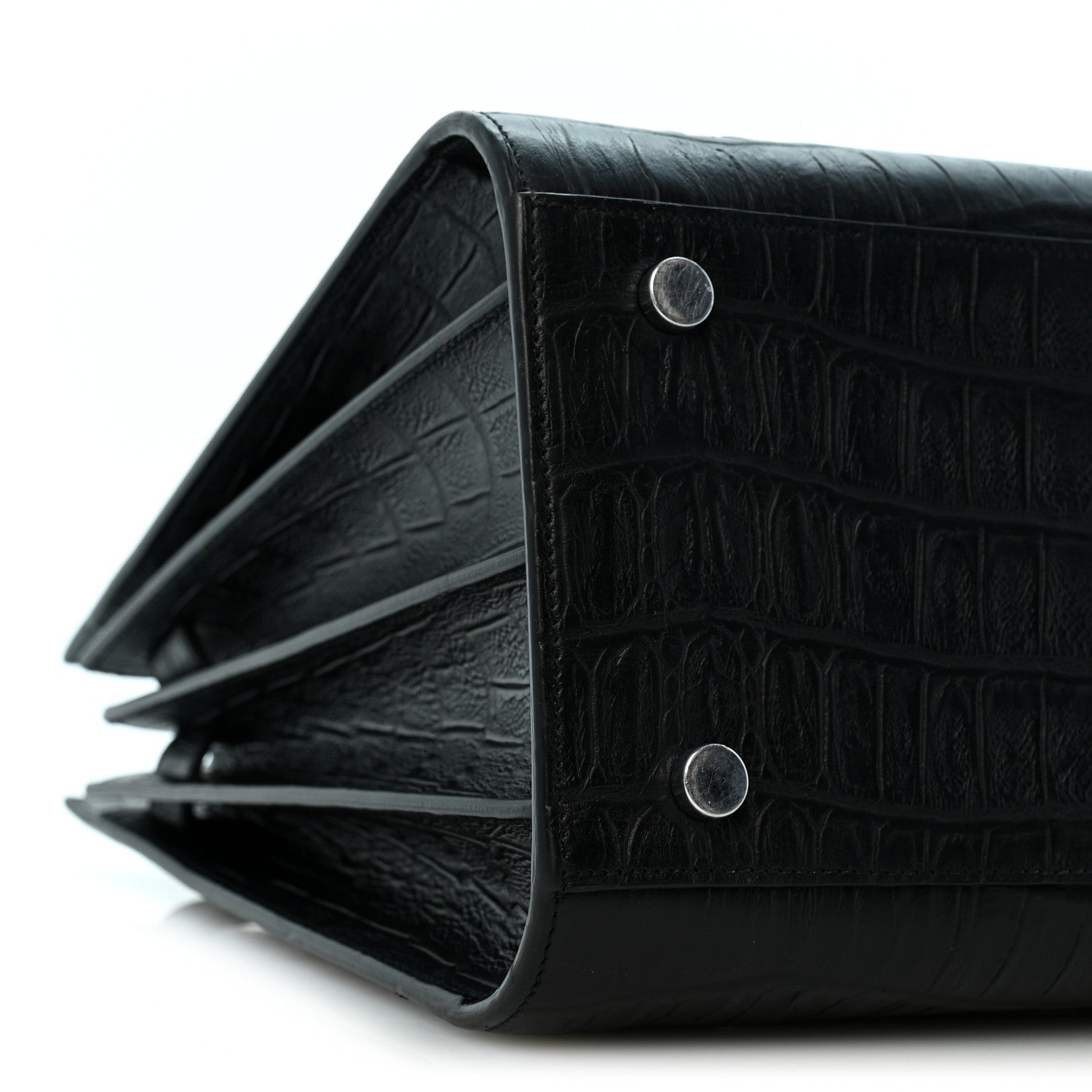 Saint Laurent Calfskin Crocodile Embossed Small Sac de Jour Black 9 of 12