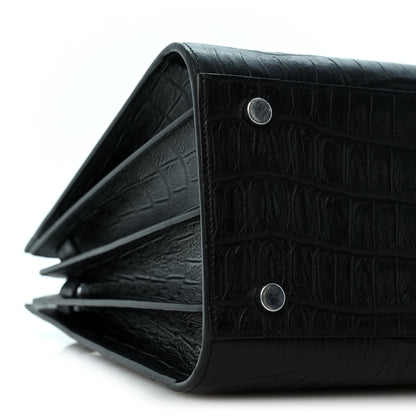 Saint Laurent Calfskin Crocodile Embossed Small Sac de Jour Black 9 of 12
