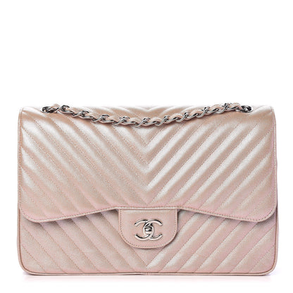 Chanel Metallic Caviar Chevron Quilted Jumbo Double Flap Light Gold 1 of 10