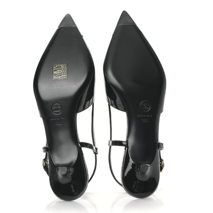 Chanel Patent CC Low Heel Slingback 38 Black 5 of 8