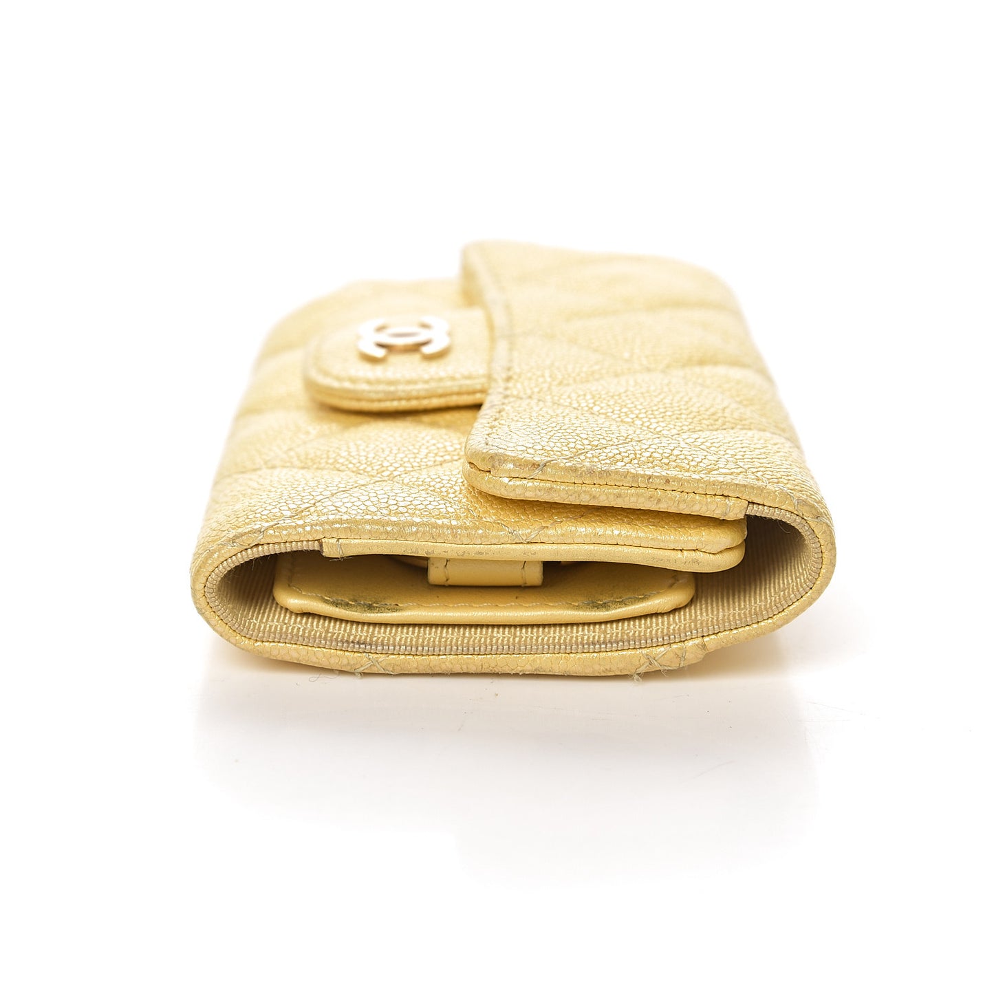 Iridescent Caviar Quilted Classic 4 Key Holder Wallet Yellow