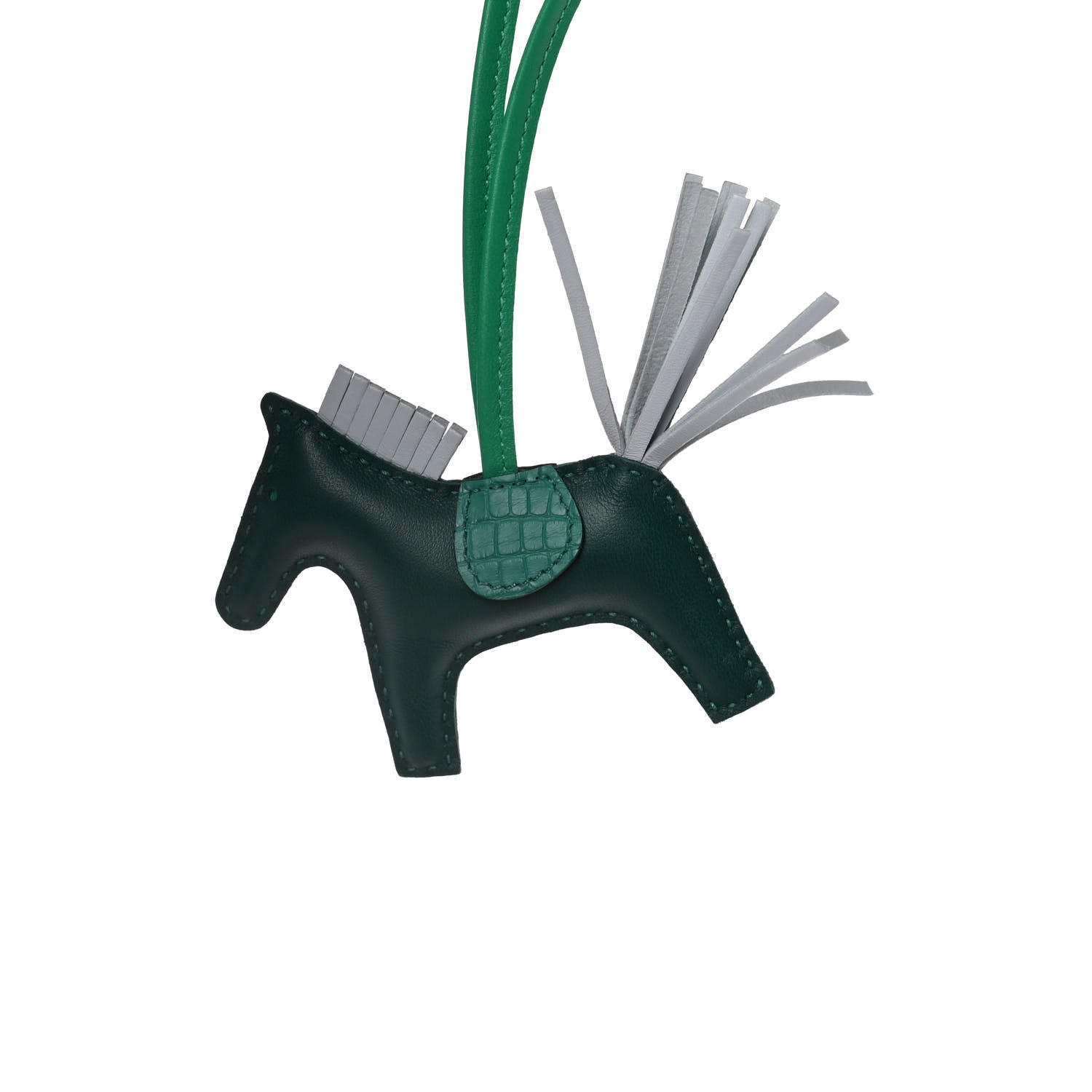 Hermes Milo Lambskin Matte Alligator Touch Grigri Rodeo Horse Bag Charm PM Malachite Menthe Bleu Brume Very Jade 3 of 6