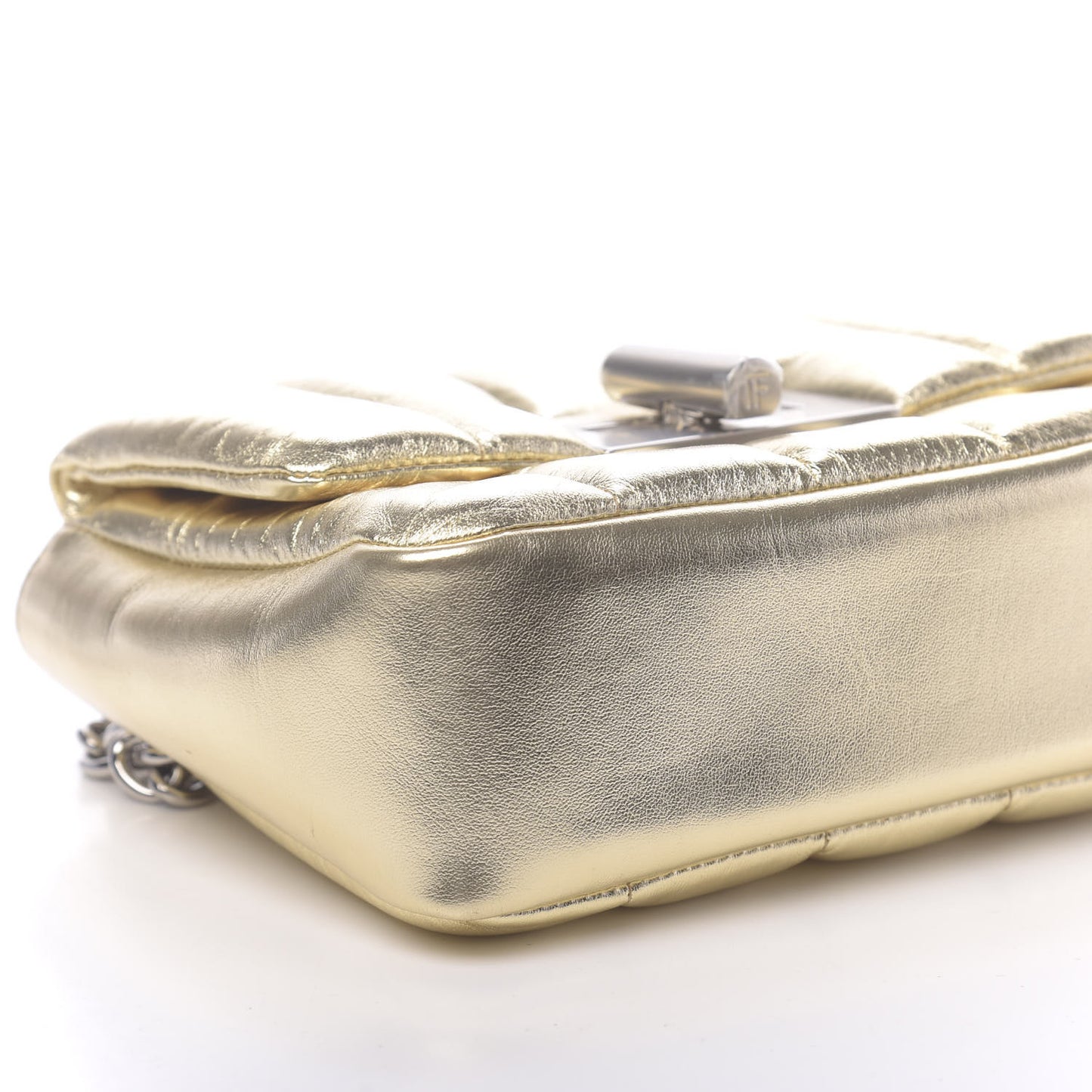 Metallic Soft Lambskin Quilted Small Natalia Chain Shoulder Bag Gold