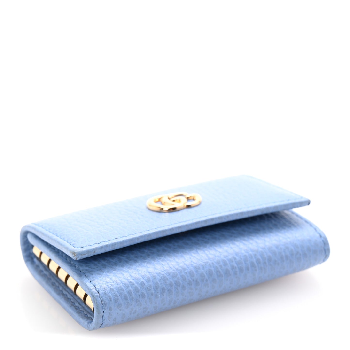 Pebbled Calfskin GG Marmont 6 Key Holder Mineral Blue
