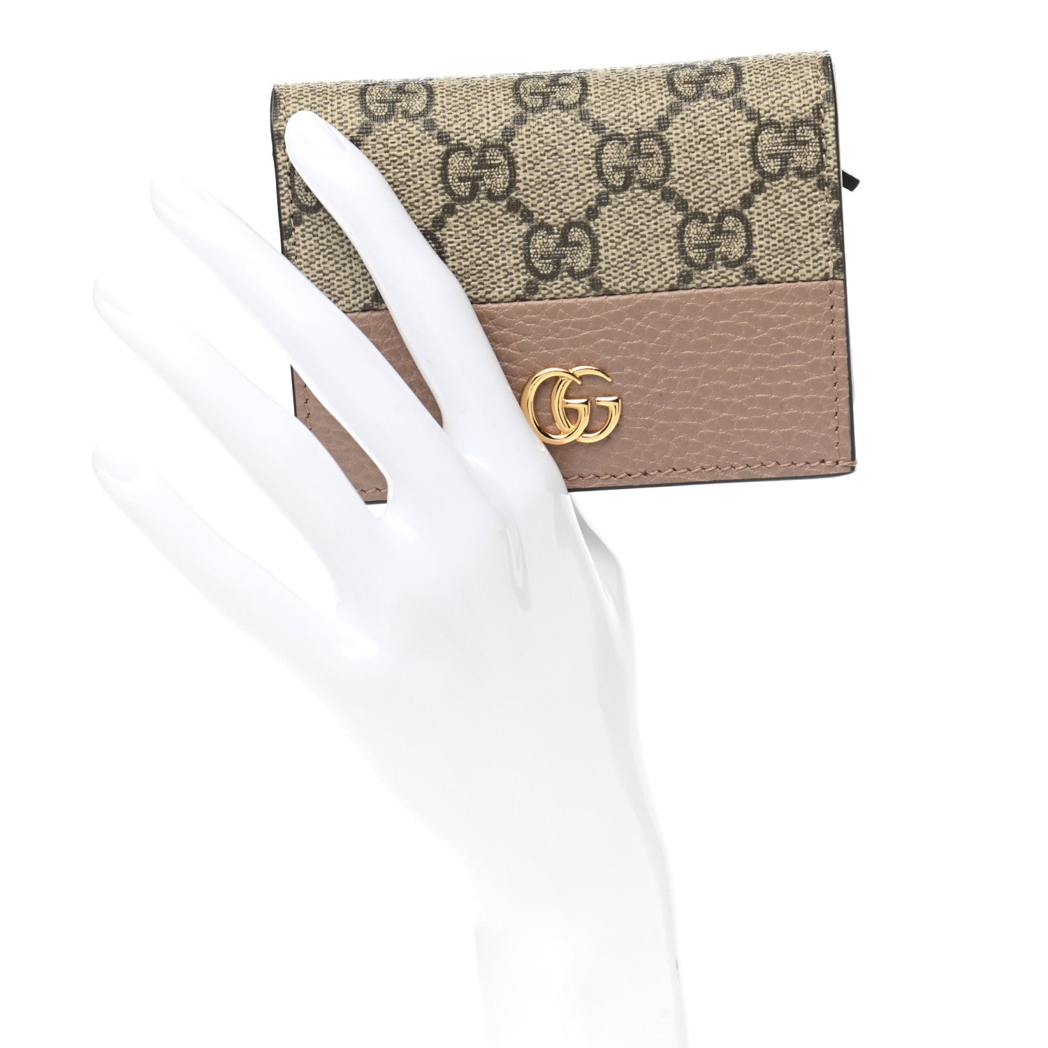 Gucci Dollar Calfskin GG Supreme Monogram GG Marmont Card Case Porcelain Rose Beige Ebony 2 of 8