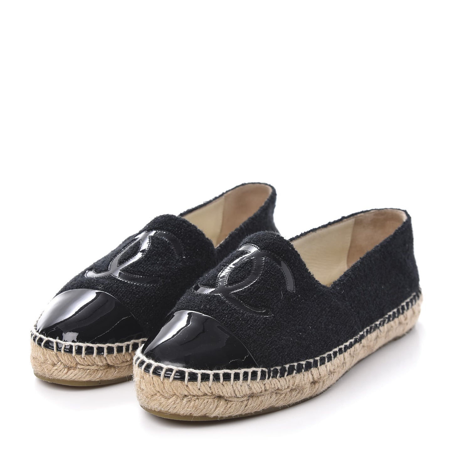 Fabric Patent Calfskin CC Espadrilles 36 Black