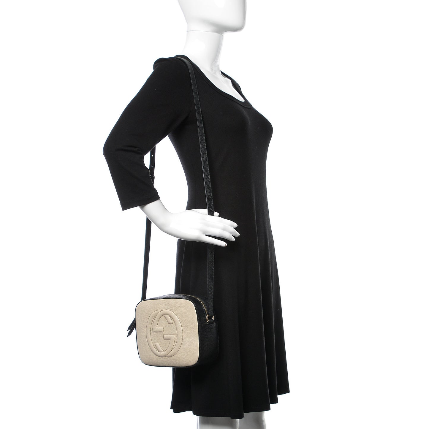 Dollar Calfskin Bi-Color Small Soho Disco Bag Mystic White Black