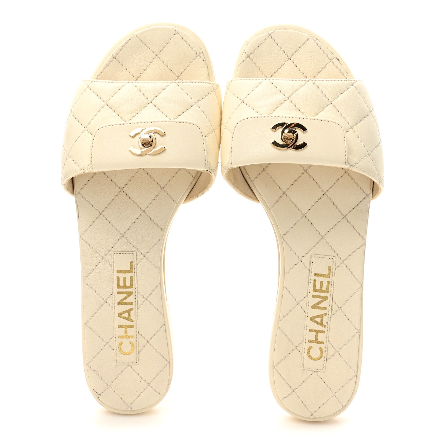 Chanel Lambskin Quilted CC Turnlock Sandals 36 Ivory 2 of 13