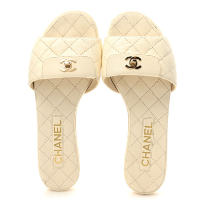 Chanel Lambskin Quilted CC Turnlock Sandals 36 Ivory 2 of 13