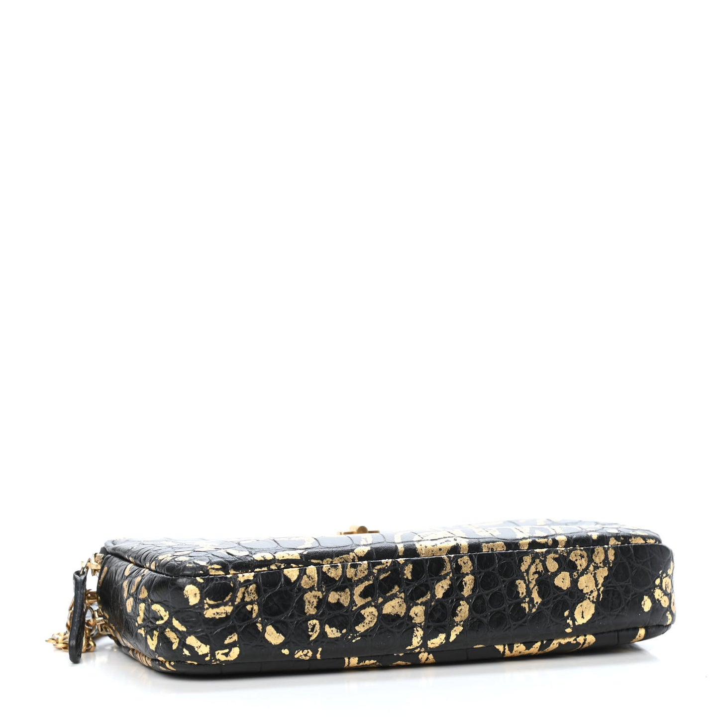Calfskin Crocodile Embossed Graffiti 2.55 Cocodile Reissue Clutch With Chain Black Gold