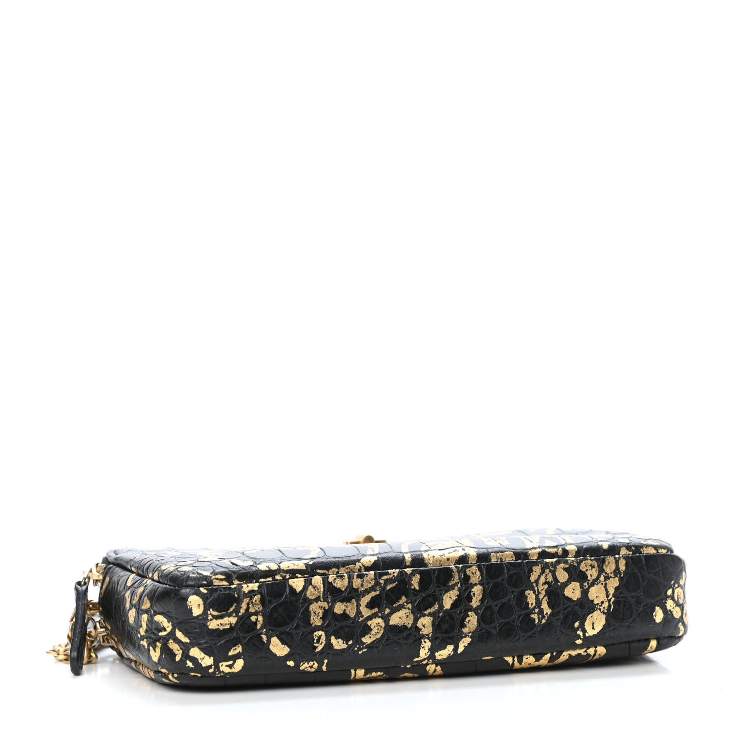 Chanel Calfskin Crocodile Embossed Graffiti 2.55 Cocodile Reissue Clutch With Chain Black Gold 3 of 4