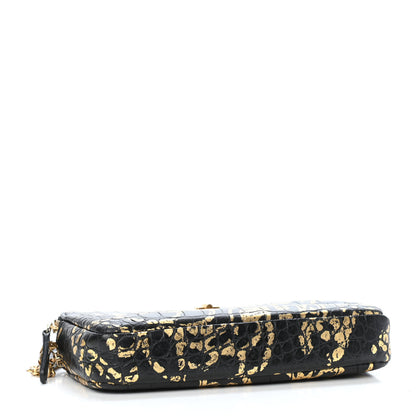 Chanel Calfskin Crocodile Embossed Graffiti 2.55 Cocodile Reissue Clutch With Chain Black Gold 3 of 4
